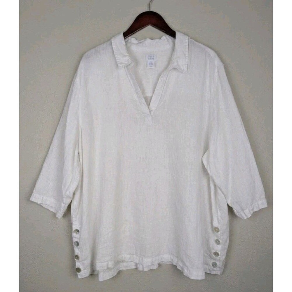Sigrid Olsen Linen Shirt Blouse Tunic Top